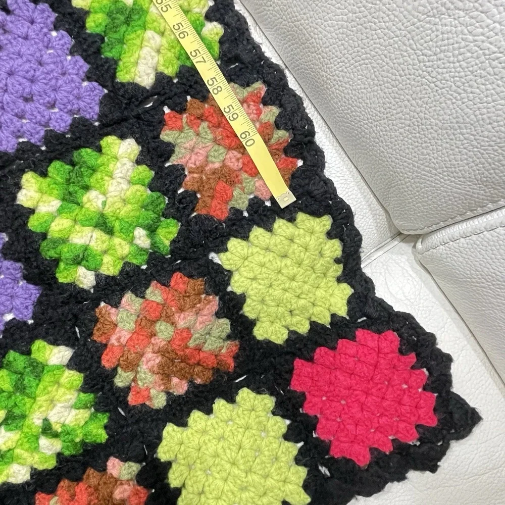 Vintage Retro Handmade Granny Square Crochet Wool Afghan Throw Blanket 70